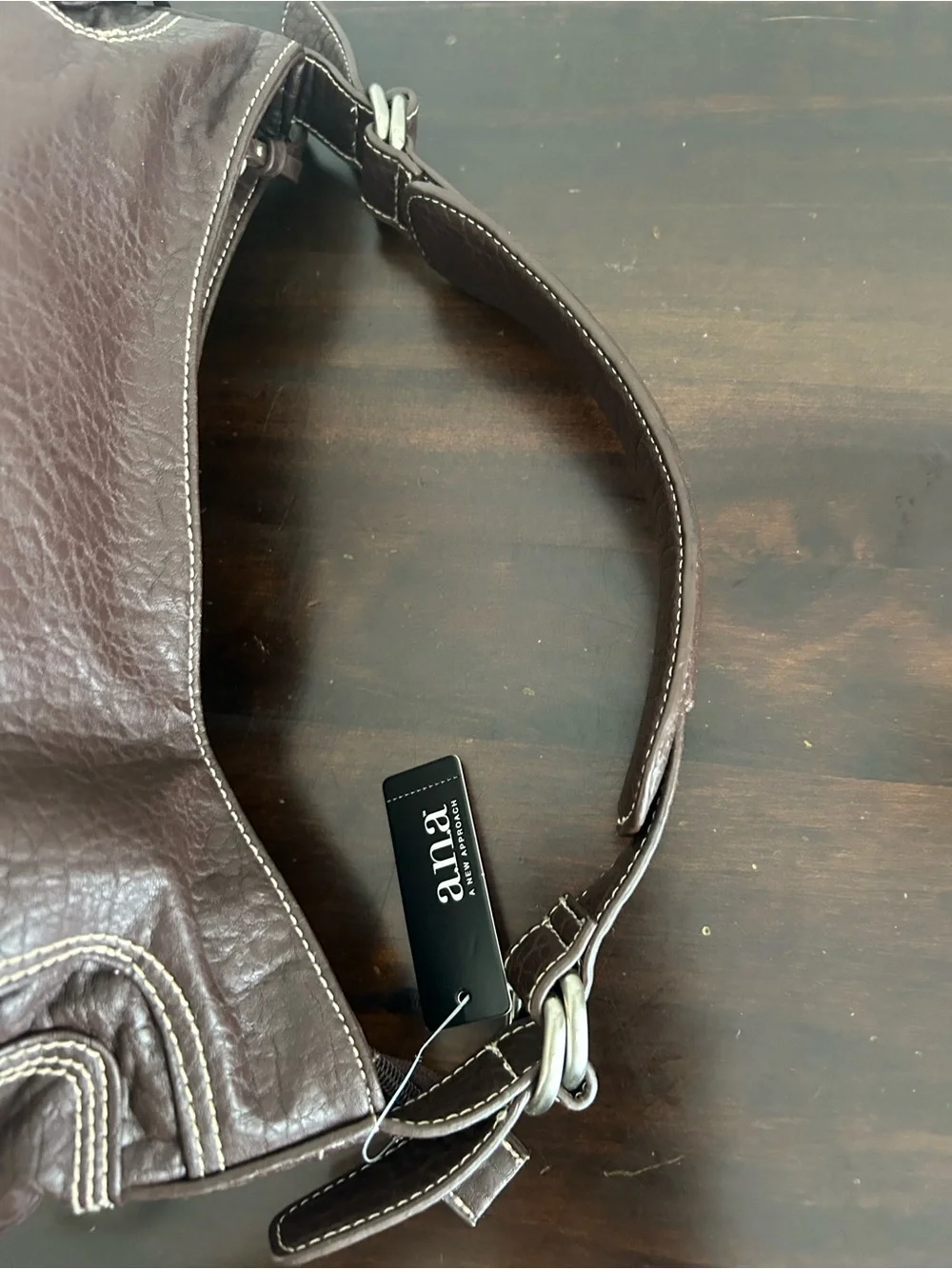 a.n.a. Brown Faux Leather Hobo Shoulder Bag Contrast Stitching Tassel NWT
